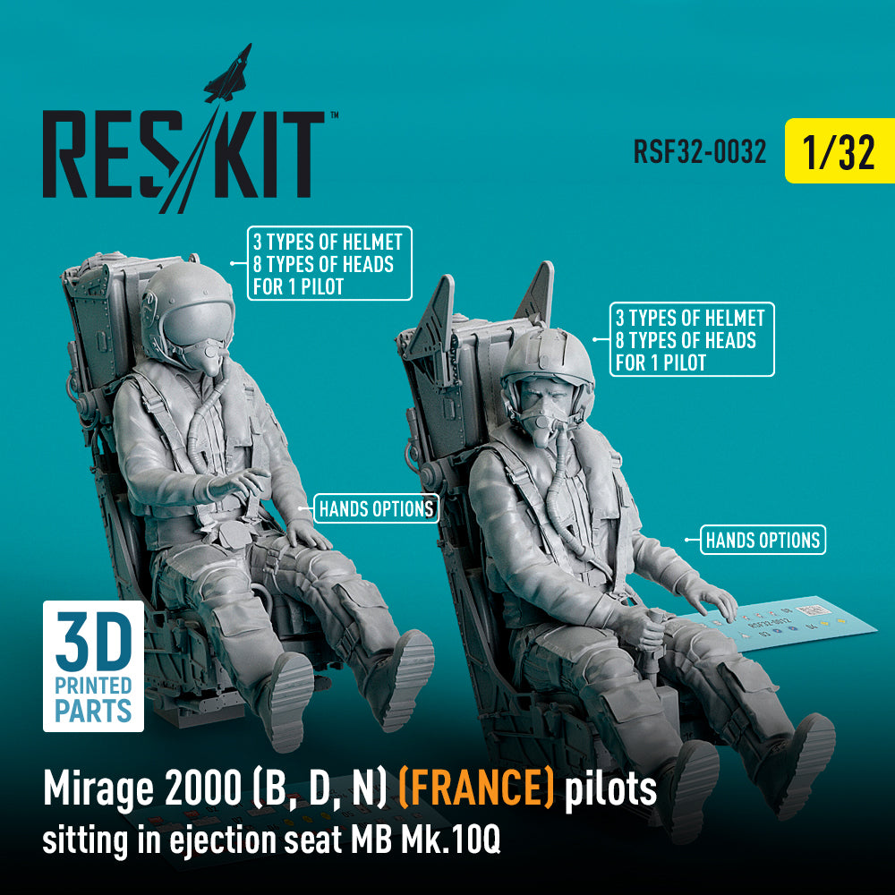 Dassault_Mirage 2000B/2000D/2000N (FRANCE) pilots sitting in ejection seat MB Mk.10Q (2 pcs) (designed to be used with Kitty Hawk Models Models and Zimi Model kits)