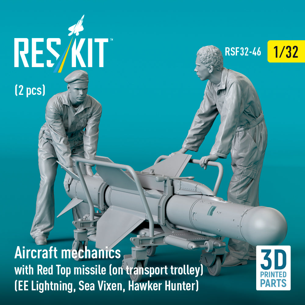 Aircraft mechanics with Red Top missile (on transport trolley) (EE Lightning, Sea Vixen, Hawker Hunter) (2 pcs) (3D-Printed)