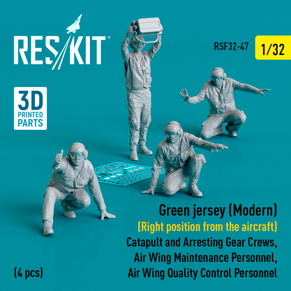Green jersey (Modern) (Right position from the aircraft) Catapult and Arresting Gear Crews, Air Wing Maintenance Personnel, Air Wing Quality Control Personnel (4 pcs) (3D-Printed)