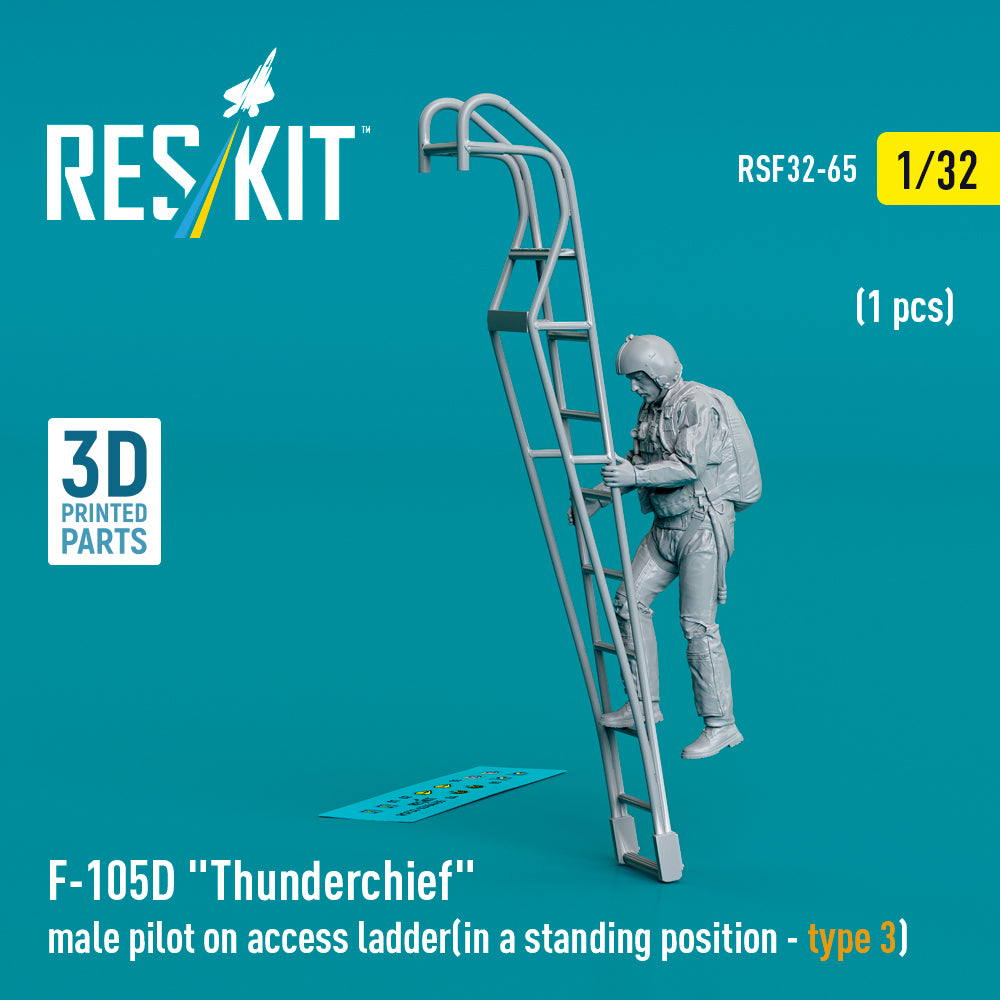 Republic F-105D/F-105F/F-105G Thunderchief male pilot on access ladder (in a standing position - type 3) (1 pcs) (3D-Printed) (designed to be used with Trumpeter kits)