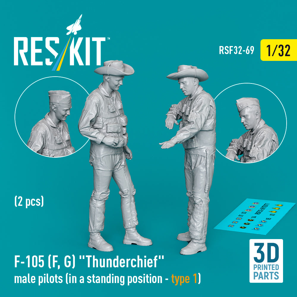 Republic F-105F/F-105G Thunderchief male pilots (in a standing position - type 1) (2 pcs) (3D-Printed) (designed to be used with Trumpeter kits)
