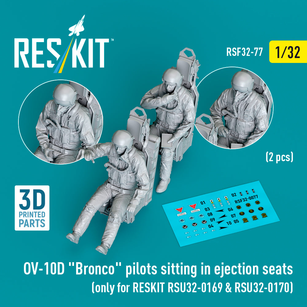 North-American/Rockwell OV-10D Bronco pilots sitting in ejection seats (2 pcs) (only for RESKIT RSU32-0169 & RSU32-0170) (3D-Printed) ) (designed to be used with Reskit kits)