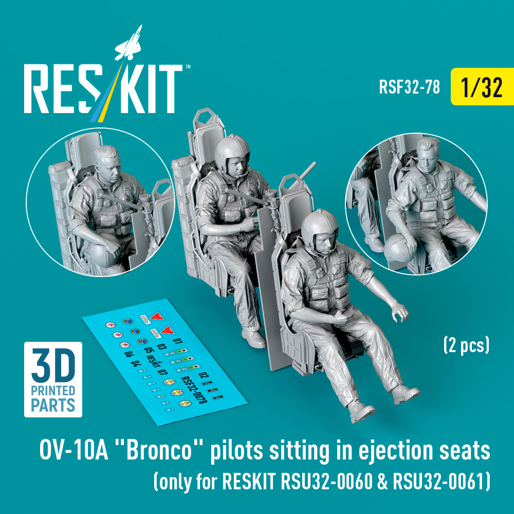 North-American/Rockwell OV-10A Bronco pilots sitting in ejection seats (2 pcs) (only for RESKIT RSU32-0060 & RSU32-0061) (3D-Printed) ) (designed to be used with Reskit kits)
