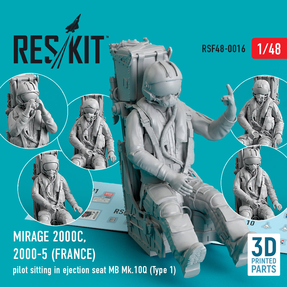 Dassault_Mirage 2000C, 2000-5 (FRANCE) pilot sitting in ejection seat MB Mk.10Q (Type 1) (designed to be used with Kinetic Model kits) 3D-Printed