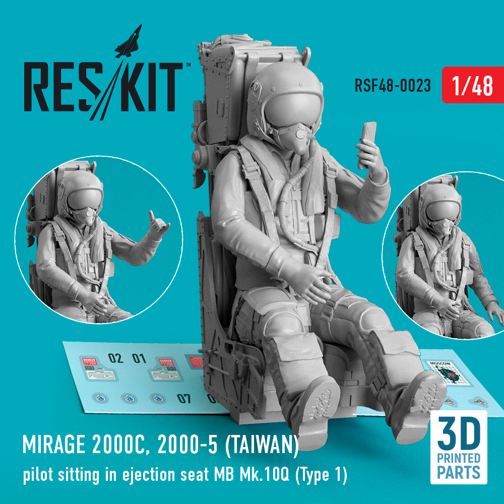 Dassault_Mirage 2000C, 2000-5 (TAIWAN) pilot sitting in ejection seat MB Mk.10Q (Type 1) (designed to be used with Kinetic Model kits) 3D-Printed (ResKit sold out February 2026)