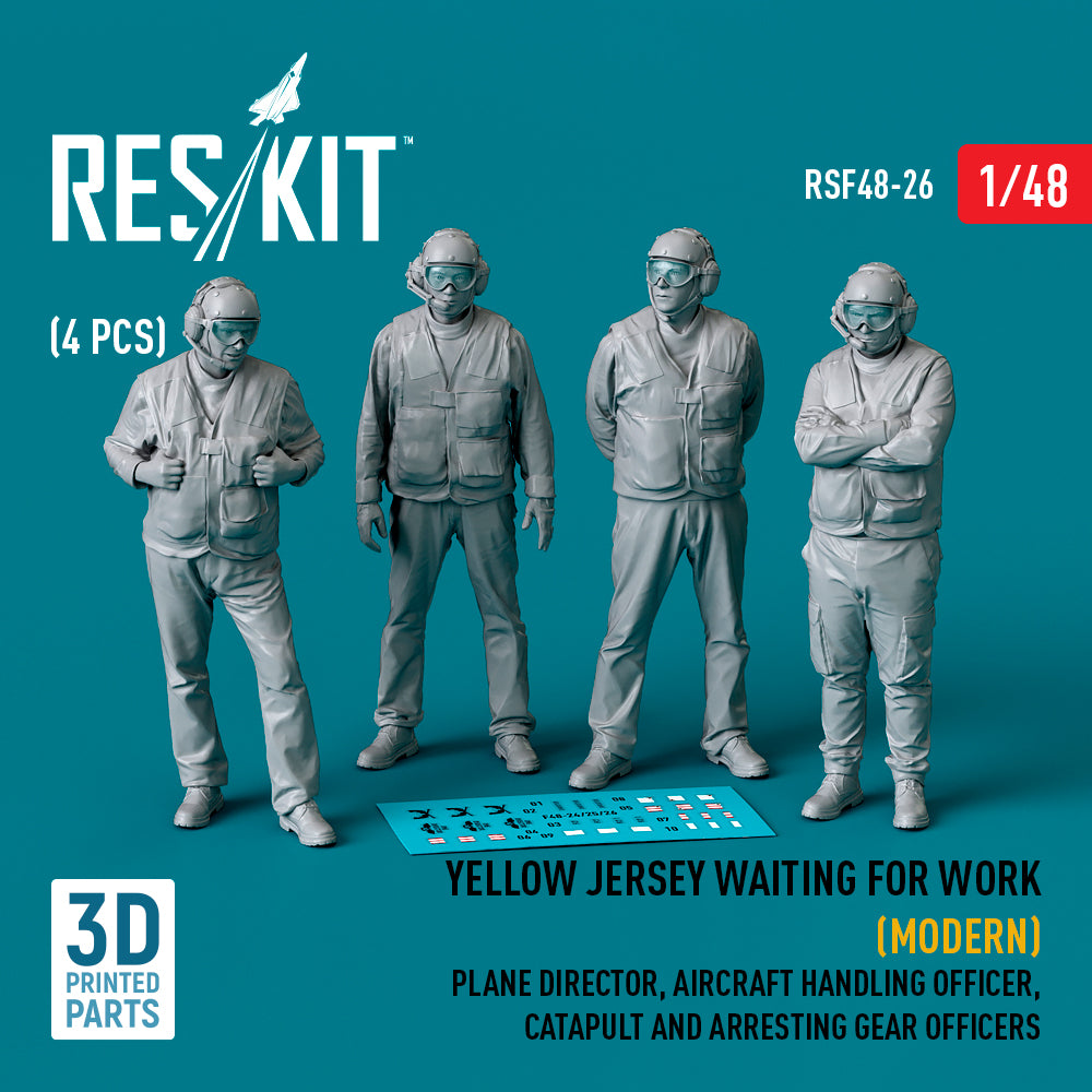 Yellow jersey waiting for work (Modern) Plane Director, Aircraft Handling Officer, Catapult and Arresting Gear Officers (4 pcs) (3D-Printed)