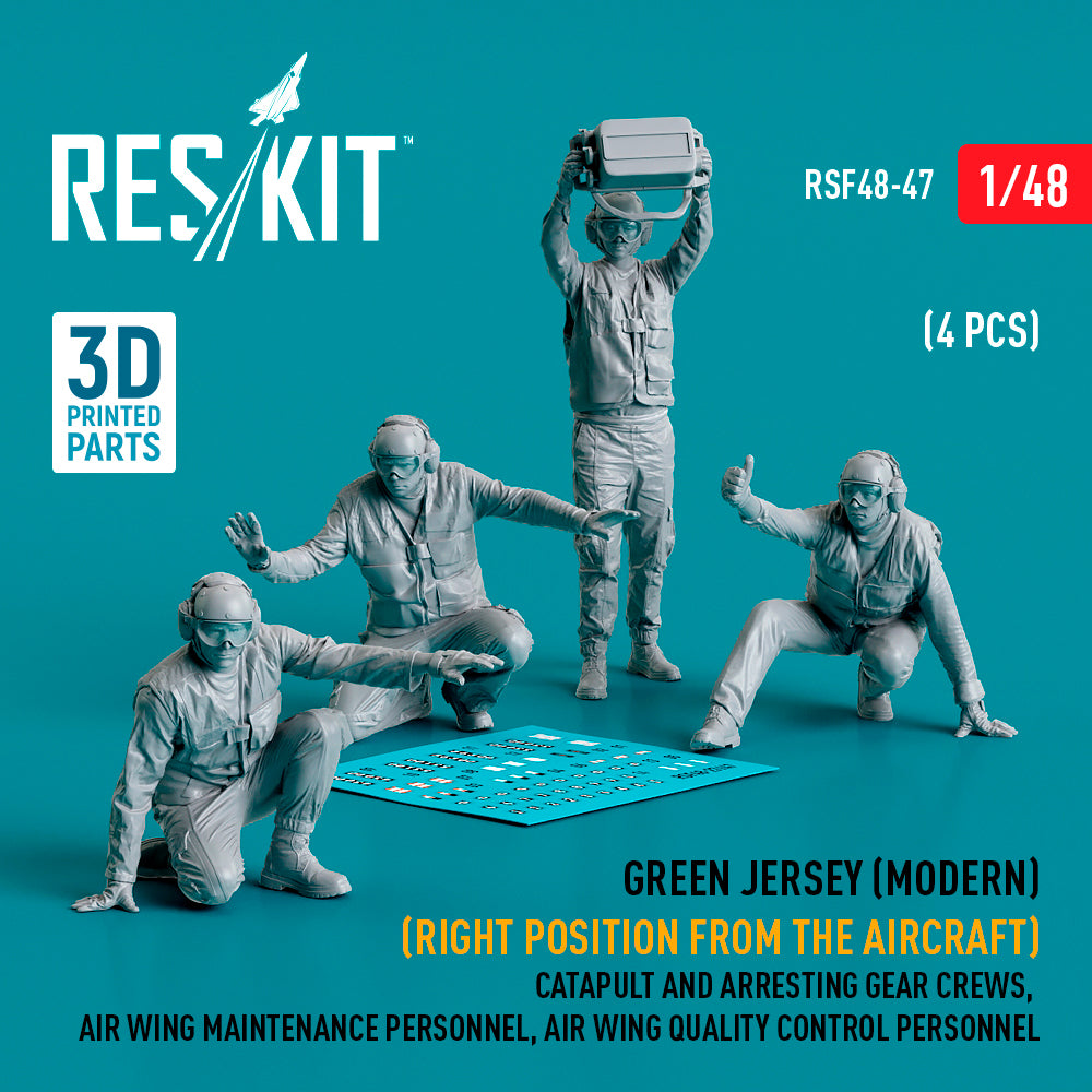 Green jersey (Modern) (Right position from the aircraft) Catapult and Arresting Gear Crews, Air Wing Maintenance Personnel, Air Wing Quality Control Personnel (4 pcs) (3D-Printed)