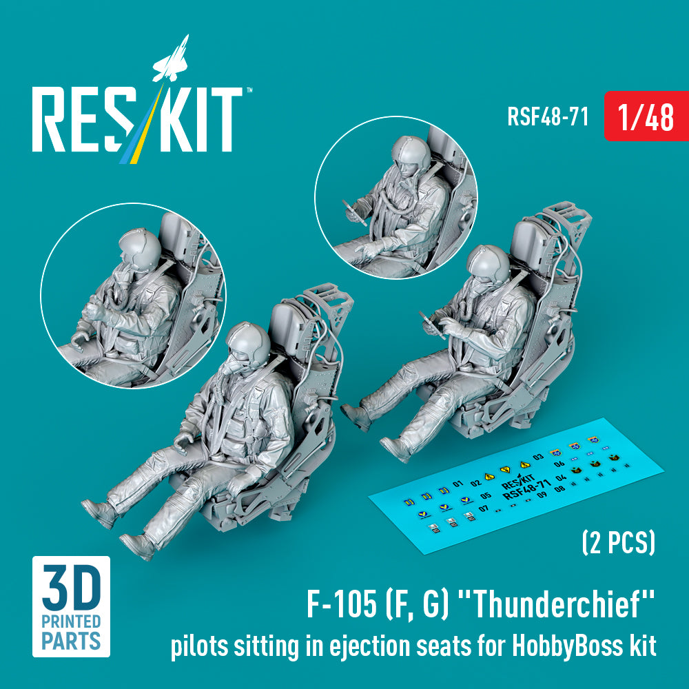 Republic F-105F/F-105G Thunderchief pilots sitting in ejection seats (designed to be used with Hobby Boss kits) (2 pcs) (3D-Printed)