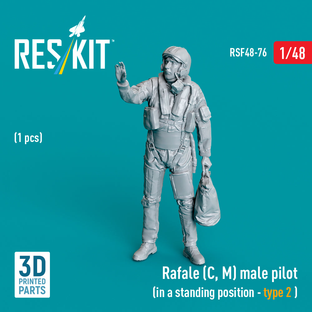 Dassault Rafale (C, M) male pilot (in a standing position - type 2) (1 pcs) (designed to used with Heller, Hobby Boss and Revell kits) (3D-Printed)
