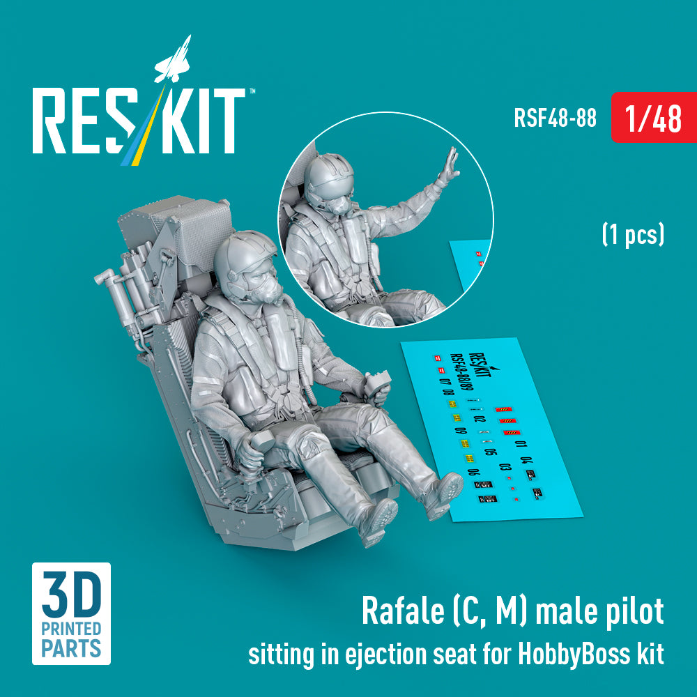 Dassault Rafale (C, M) male pilot sitting in ejection seat (designed to be used with Hobby Boss kits) (1 pcs) (3D-Printed)