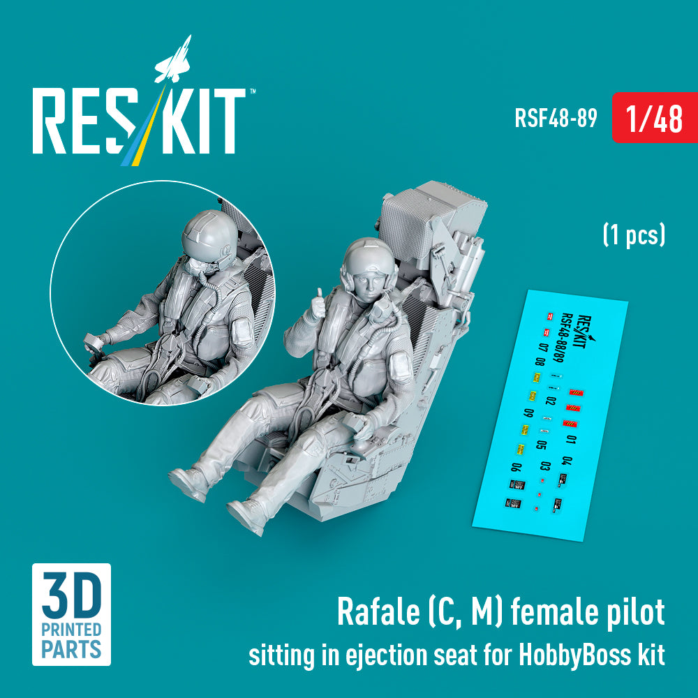 Dassault Rafale (C, M) female pilot sitting in ejection seat (designed to be used with Hobby Boss kits) (1 pcs) (3D-Printed)