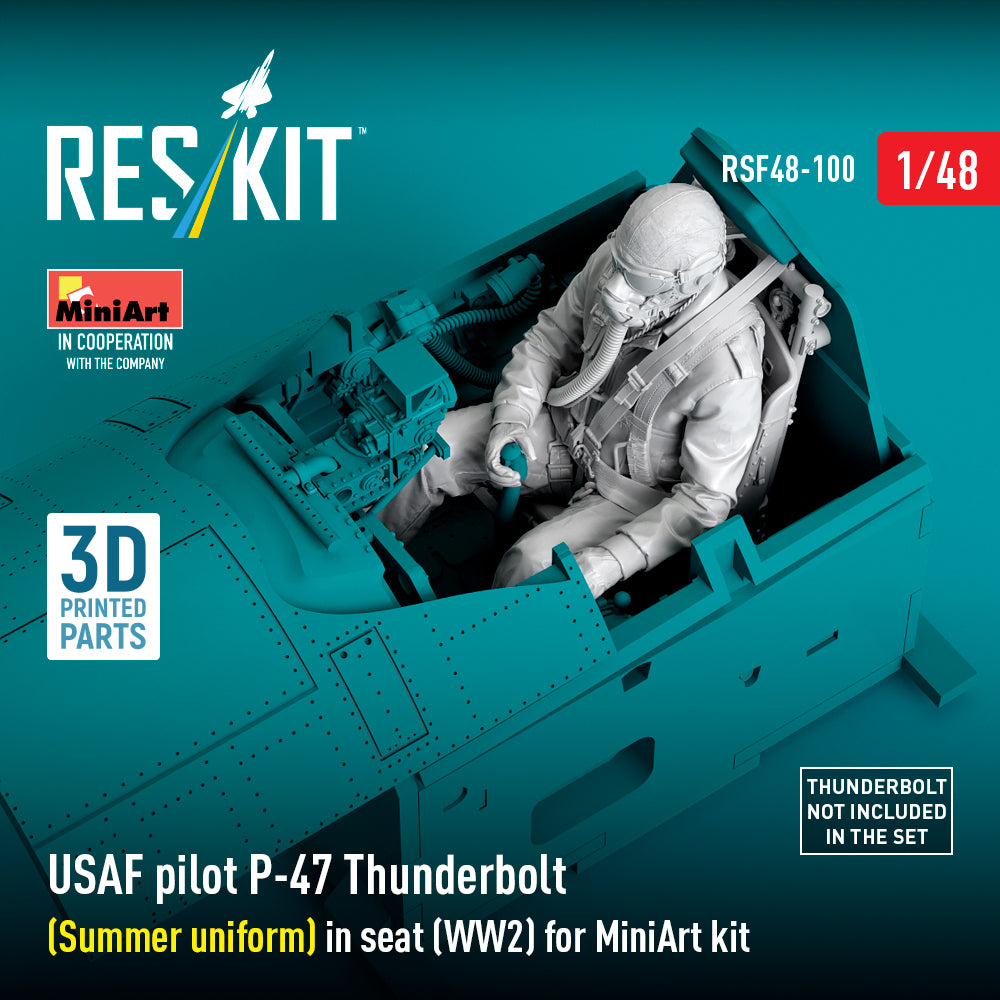 USAF pilot Republic P-47D Thunderbolt (Summer uniform) in seat (WW2) (designed to be used with MiniArt kits) (3D Printed)