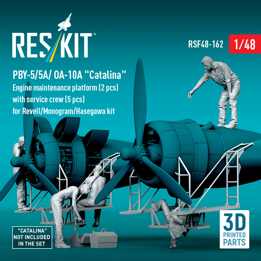 Consolidated PBY-5/PBY-5A/ OA-10A 'Catalina' Engine maintenance platform (2 pcs) with service crew (5 pcs) (designed to be used with Hasegawa and Monogram kits) 3D-Printed