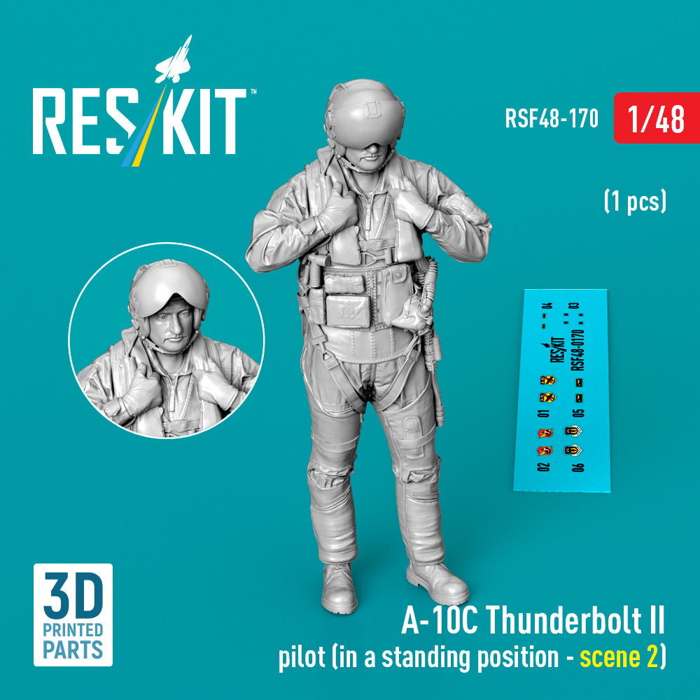 Fairchild A-10C Thunderbolt II pilot (in a standing position - scene 2) (1 pcs) (3D Printed) (designed to be used with Academy, Great Wall Hobby, Italeri, Monogram, Revell and Tamiya kits)