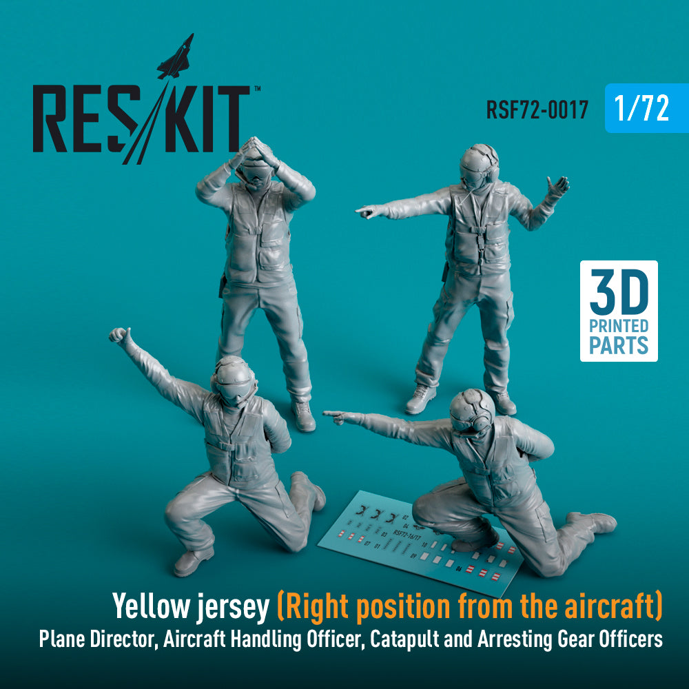 Yellow jersey (Modern) (Right position from the aircraft) Plane Director, Aircraft Handling Officer, Catapult and Arresting Gear Officers (4 pcs) (3D-Printed) (1/72)
