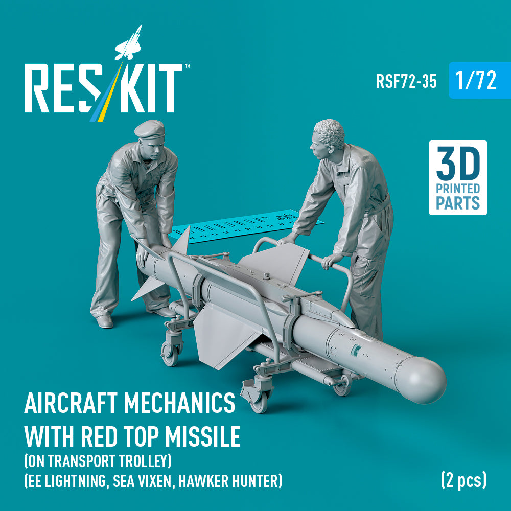 Aircraft mechanics with Red Top missile (on transport trolley) (EE Lightning, Sea Vixen, Hawker Hunter) (2 pcs) (3D-Printed)