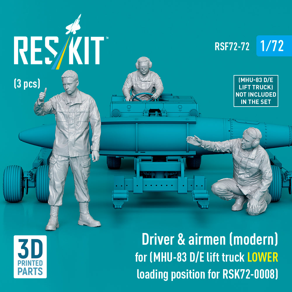 Driver & airmen (modern) (3 pcs) (MHU-83 D/E lift truck LOWER loading position for RSK72-0008) (3D-Printed) (designed to be used with Reskit kits)