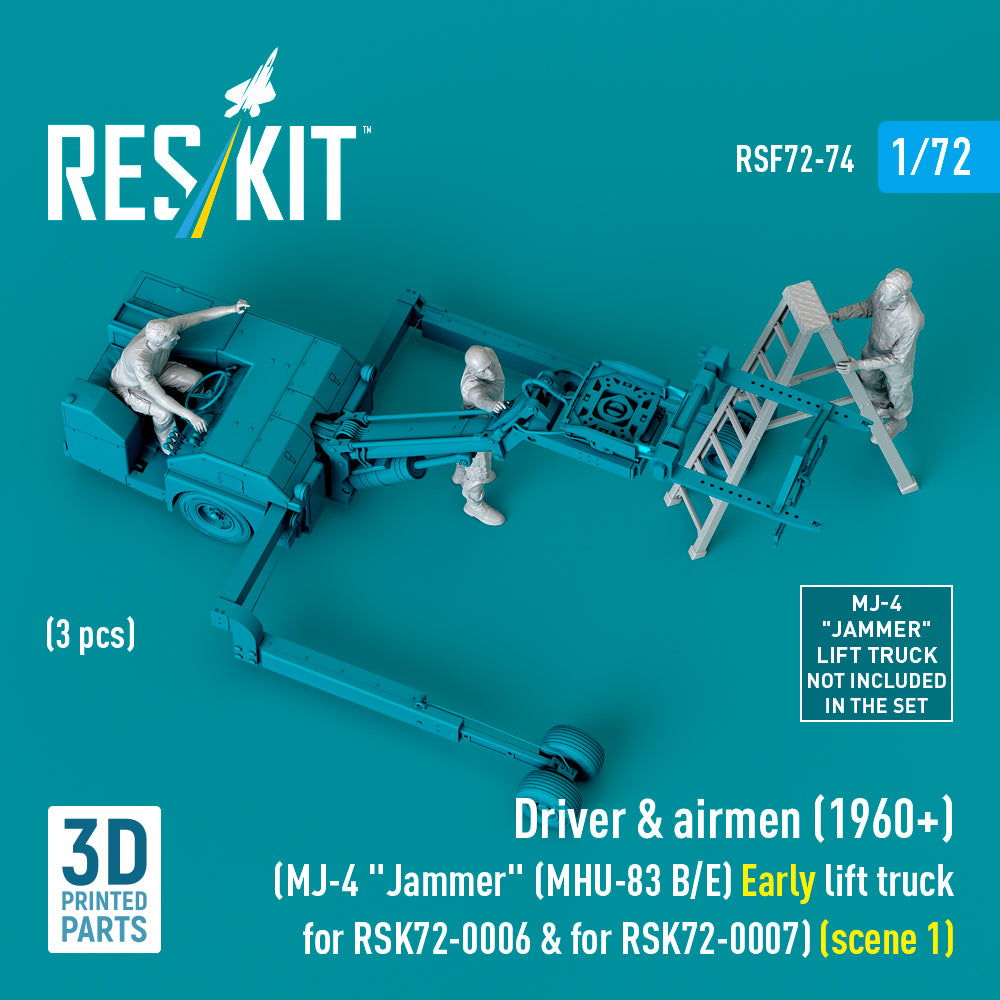 Driver & airmen (1960+) (3 pcs) (MJ-4 Jammer (MHU-83 B/E) Early lift truck for RSK72-0006 & for RSK72-0007) (scene 1) (3D-Printed) (designed to be used with Reskit kits)