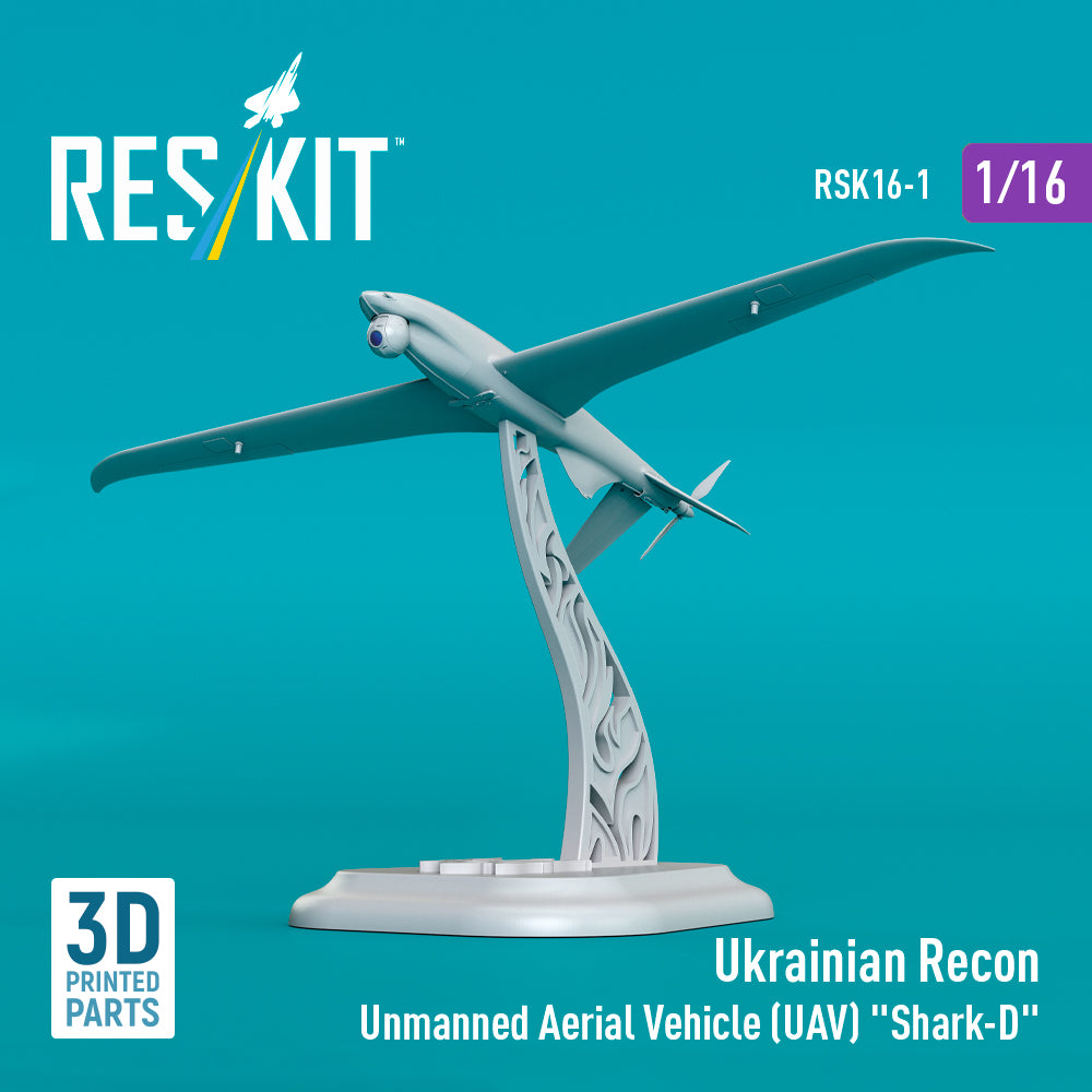 Ukrainian Recon Unmanned Aerial Vehicle (UAV) 'Shark-D' 3D-Printed with display stand