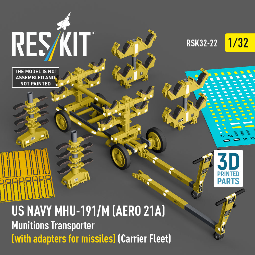 US NAVY MHU-191/M (AERO 21A) Munitions Transporter (with adapters for missiles) (Carrier Fleet) (3D-printed model kit)