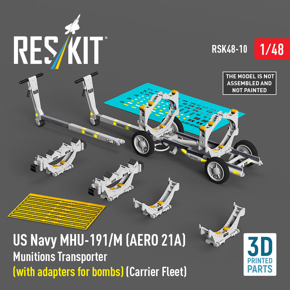 US NAVY MHU-191/M (AERO 21A) Munitions Transporter (with adapters for bombs) (Carrier Fleet) (3D-printed model kit)