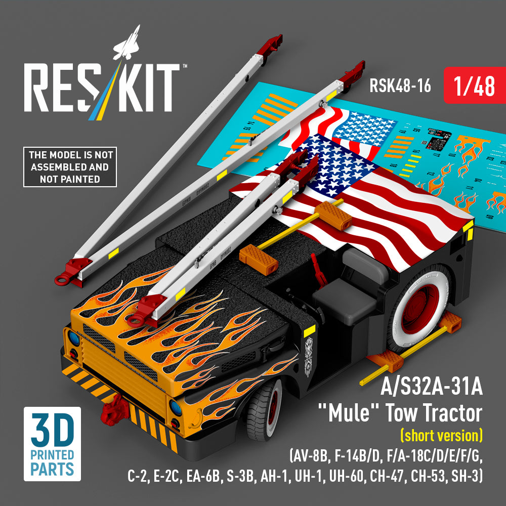 A/S32A-31A 'Mule' Tow Tractor (short version) (AV-8B, Grumman F-14B/D, McDonnell-Douglas F/A-18C/D/E/F/G, C-2, E-2?, EA-6B, S-3B, AH-1, UH-1, Sikorsky UH-60, CH-47, CH-53, SH-3) (3D-Printed model kit) (1/48)