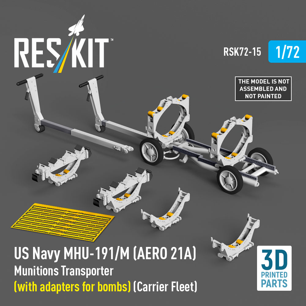 US NAVY MHU-191/M (AERO 21A) Munitions Transporter (with adapters for bombs) (Carrier Fleet, C-130) (3D-printed model kit)