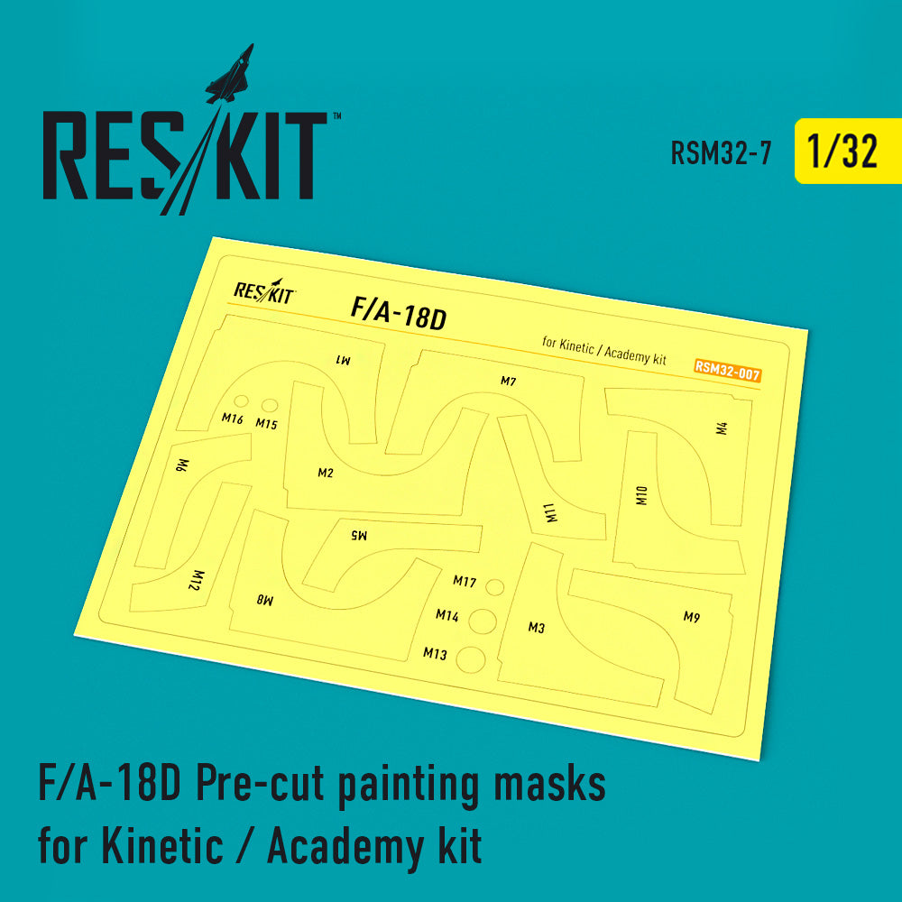 McDonnell-Douglas F/A-18D Pre-cut painting masks for (designed to be used with Academy and Kinetic Model kits) (ResKit sold out February 2026)
