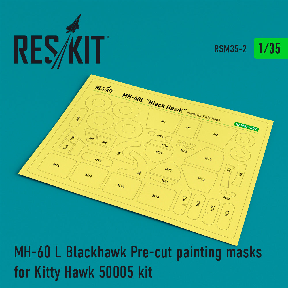 Sikorsky MH-60L Blackhawk canopy and wheels painting painting masks (designed to be used with Kitty Hawk Models 50005 kits)