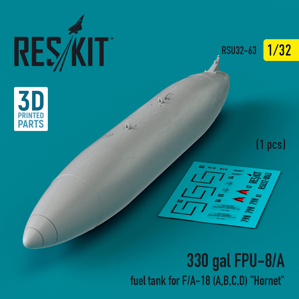 330 gallon FPU-8/A fuel tank for the McDonnell-Douglas F/A-18A, F/A-18B, F/A-18C F/A-18D (1 pcs) (3D-Printed)