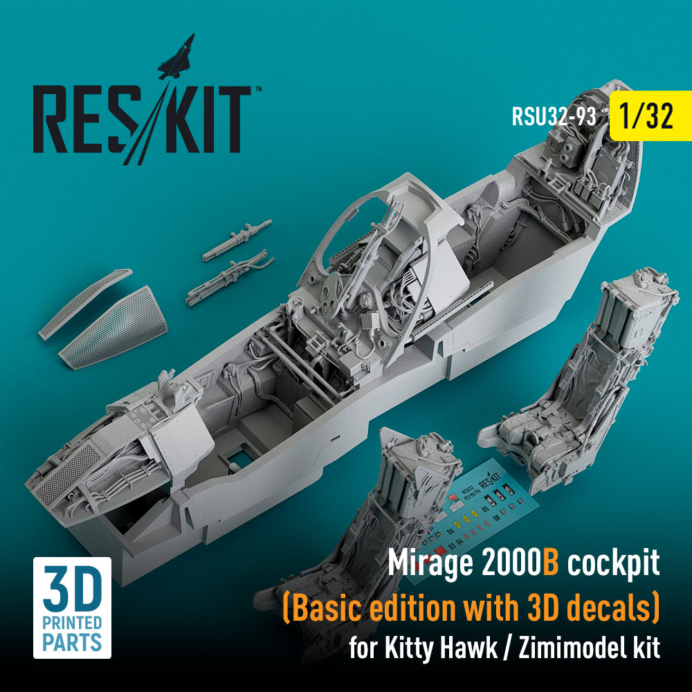 Dassault_Mirage 2000B cockpit (Basic edition with 3D-decals) (designed to be used with Kitty Hawk Models and Zimi Model kits) (3D-Printed) (ResKit sold out February 2026)