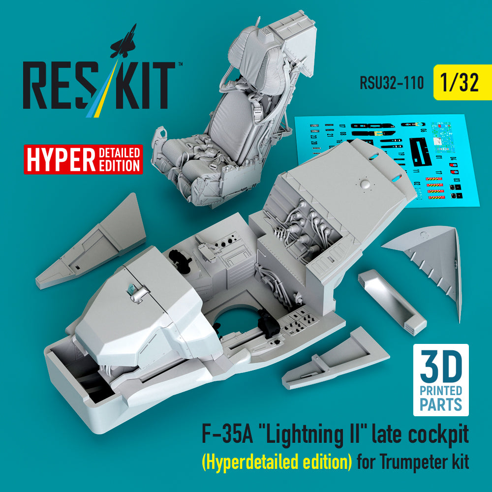 Lockheed-Martin F-35A Lightning II late cockpit (Hyperdetailed edition) (designed to be used with Trumpeter kits) 3D-Printed