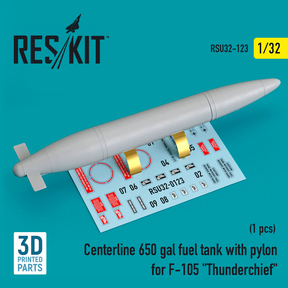 Centerline 650 gal fuel tank with pylons for Republic F-105D/F-105G Thunderchief (1 pc) 3D-Printed (designed to be used with Trumpeter kits)