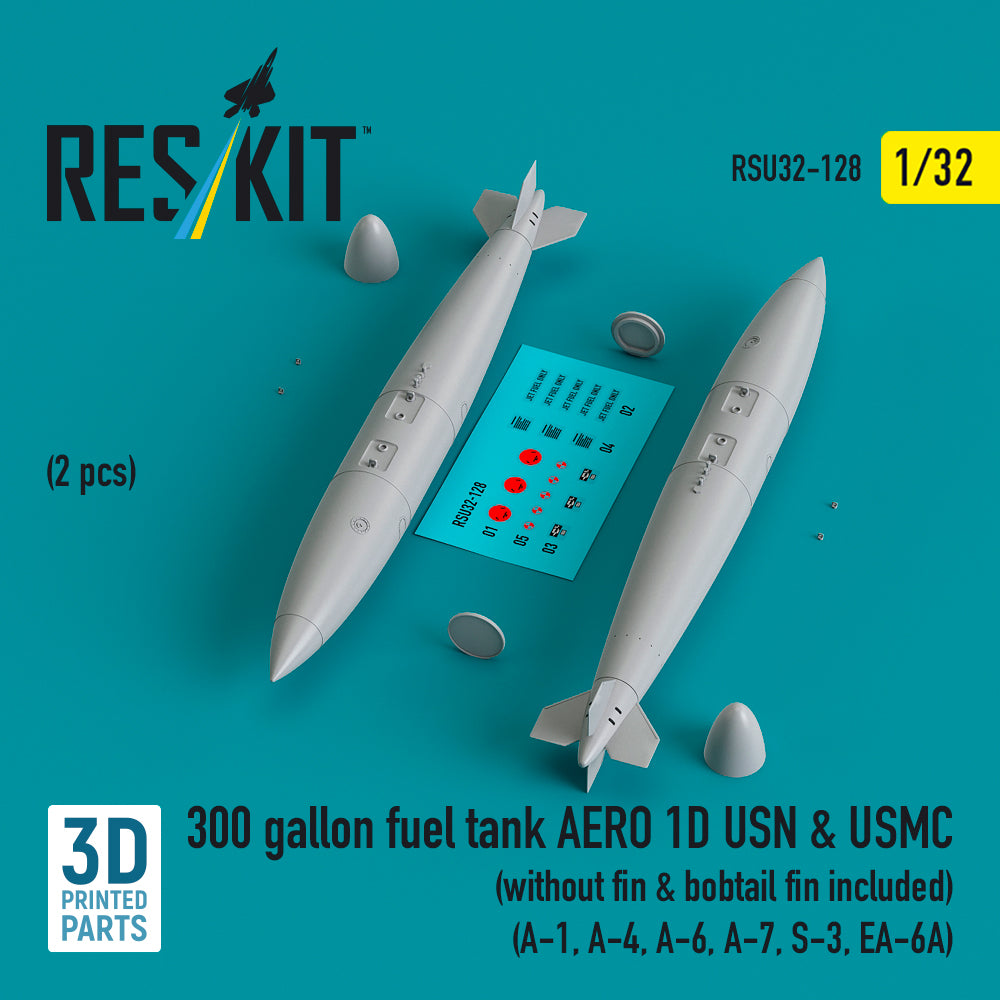 300 gallon fuel tank AERO 1D USN & USMC (2 pcs) (without fin & bobtail fin included) (A-1, Douglas A-4, A-6, LTV A-7B/A-7D/A-7E Corsair , S-3, EA-6A) (3D-Printed)