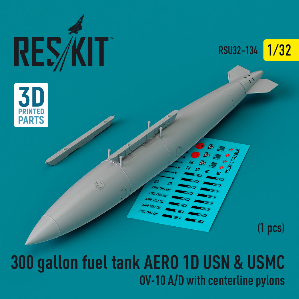 300 gallon fuel tank AERO 1D USN & USMC (1 pcs) (North-American/Rockwell Bronco with centerline pylons) (3D-Printed) (ResKit sold out February 2026)