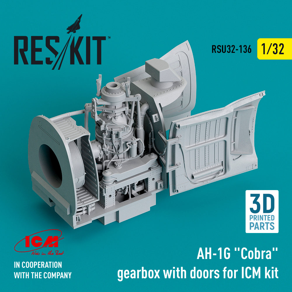 Bell AH-1G Cobra gearbox with doors (designed to be used with ICM UA UK kits) (3D-Printed)