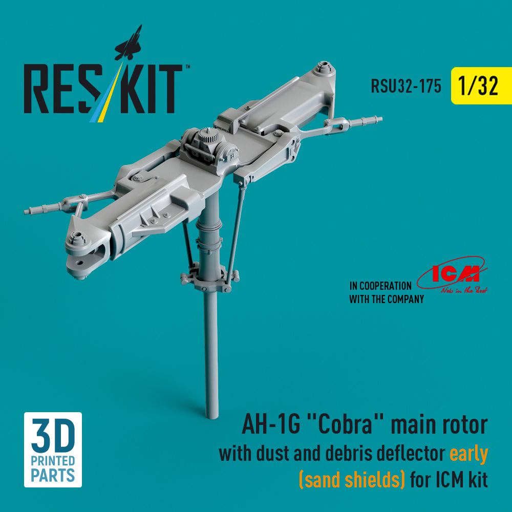Bell AH-1G Cobra main rotor with dust and debris deflector (sand shields) early version (designed to be used with ICM UA UK kits) (3D-Printed)