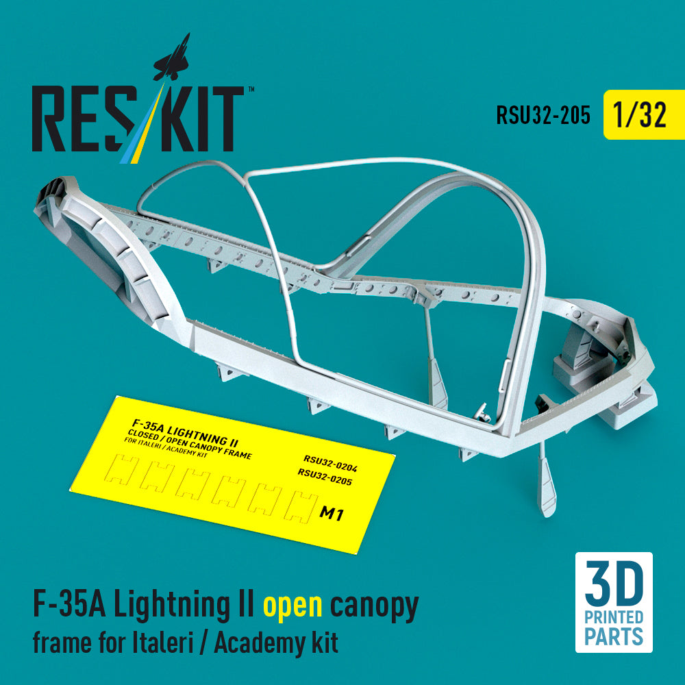 Lockheed-Martin F-35A Lightning II open canopy frame (designed to be used with Academy and Italeri kits) (3D-Printed)