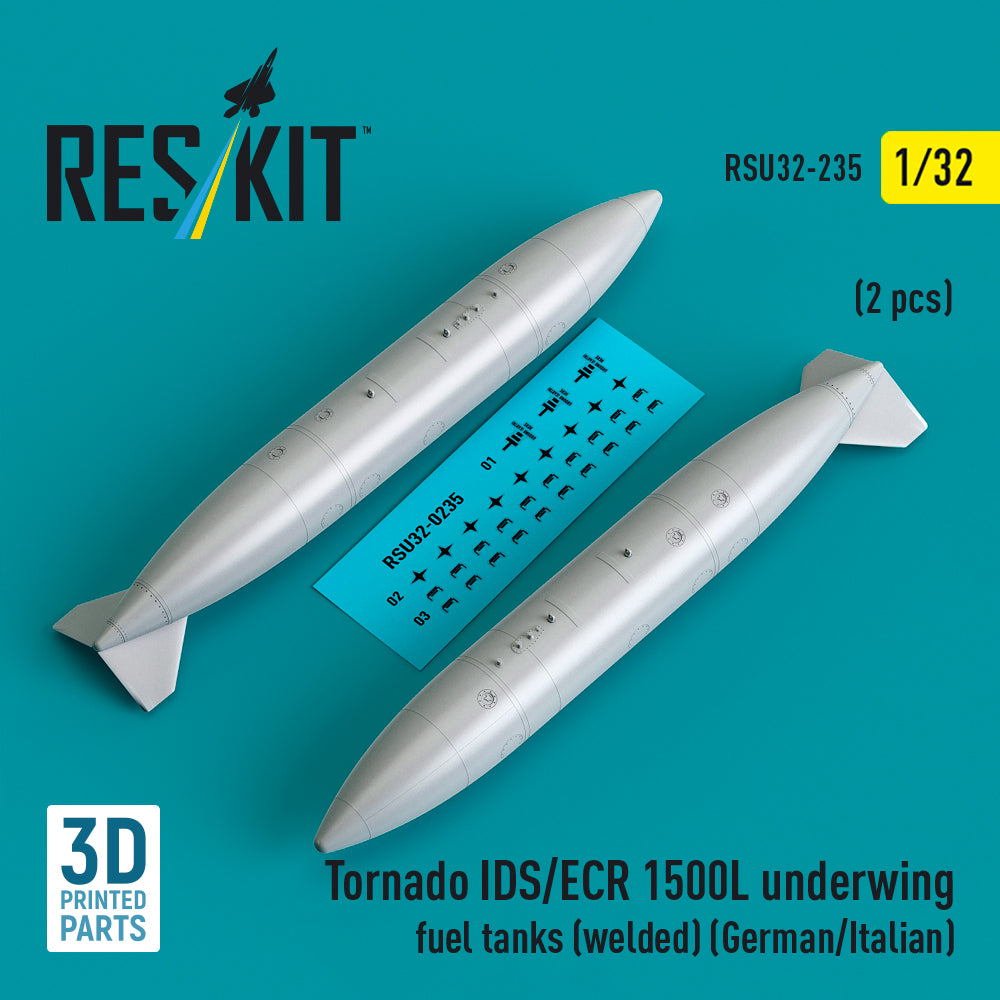 Panavia Tornado IDS/ECR 1500L underwing fuel tanks (welded) (German AF / Italian AF) (2 pcs) (3D-Printed) (1/32)