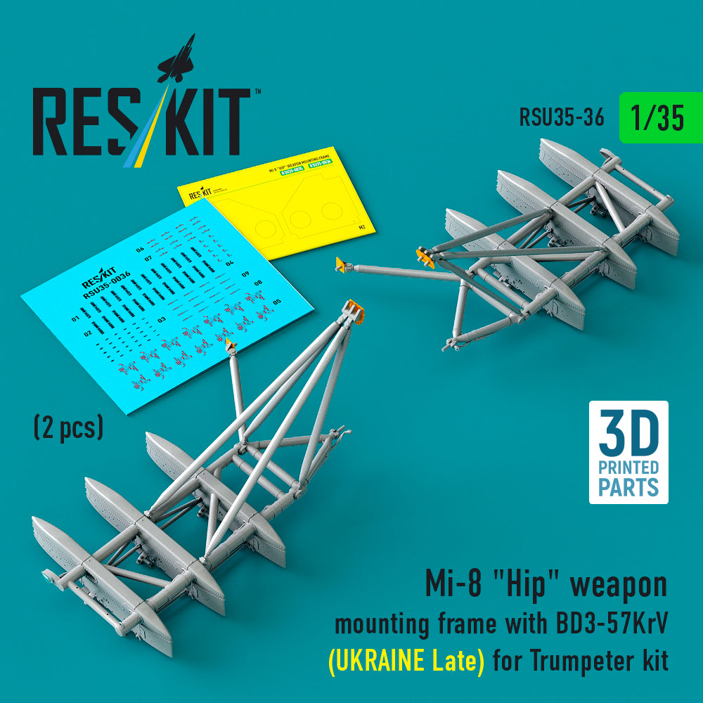 Mil Mi-8 Hip weapon mounting frame with BD3-57KrV (UKRAINE Late) (designed to be used with Trumpeter kits) (2 pcs) (3D-Printed) (1/35)