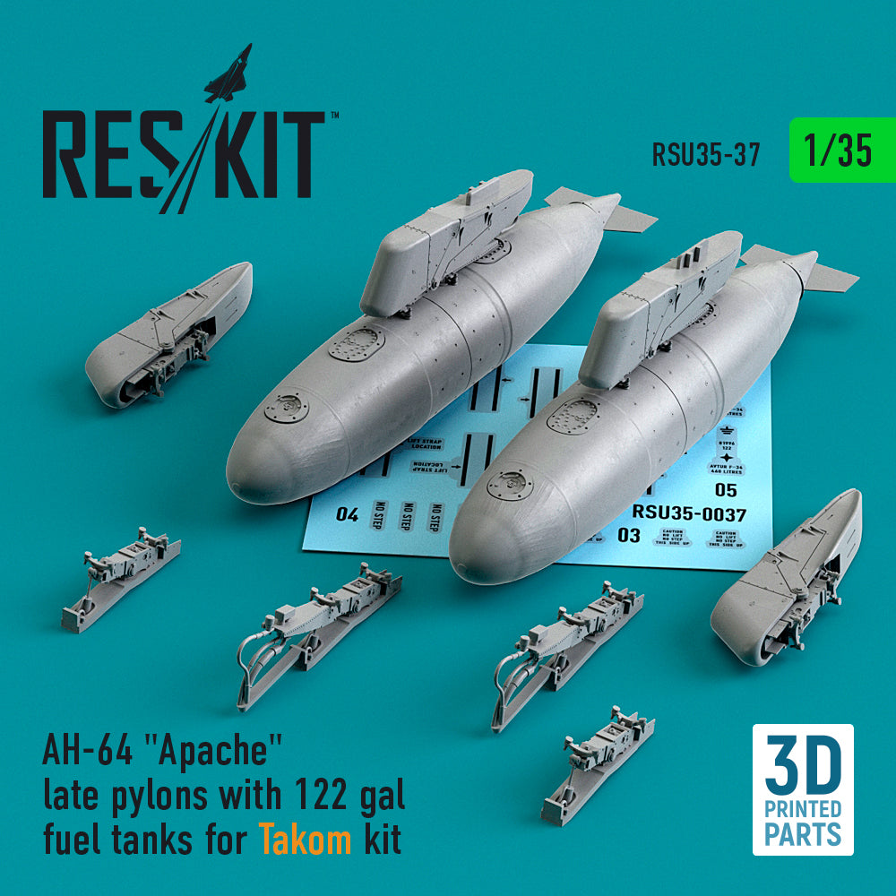 Bell/Boeing AH-64 Apache late pylons with 122 gal fuel tanks (designed to be used with Takom kits) kit (3D-Printed) (1/35)