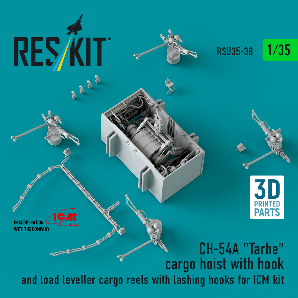 Sikorsky CH-54A 'Tarhe' cargo hoist with hook and load leveller cargo reels with lashing hooks (designed to be used with ICM UA UK kits) 3D-Printed