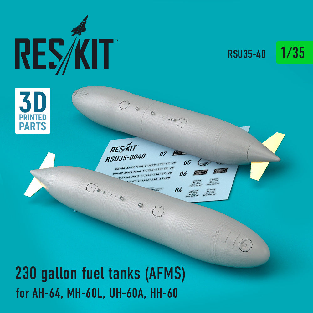 230 gallon fuel tanks (AFMS) for Bell/Boeing AH-64, Sikorsky MH-60L, UH-60A, HH-60 (2 pcs) (3D-Printed)