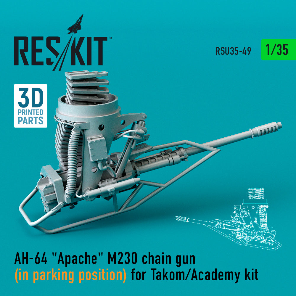 Bell/Boeing AH-64 Apache M230 chain gun (in parking position) (designed to be used with Academy and Takom kits) (3D-Printed)