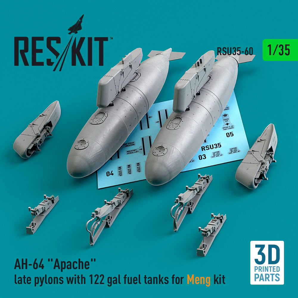 Bell/Boeing AH-64 Apache late pylons with 122 gal fuel tanks (designed to be used with Meng Model kits) (3D-Printed)