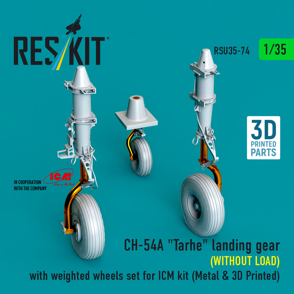 Sikorsky CH-54A 'Tarhe' landing gear (WITHOUT LOAD) with weighted wheels set (designed to be used with ICM UA UK kits) (Metal & 3D Printed)