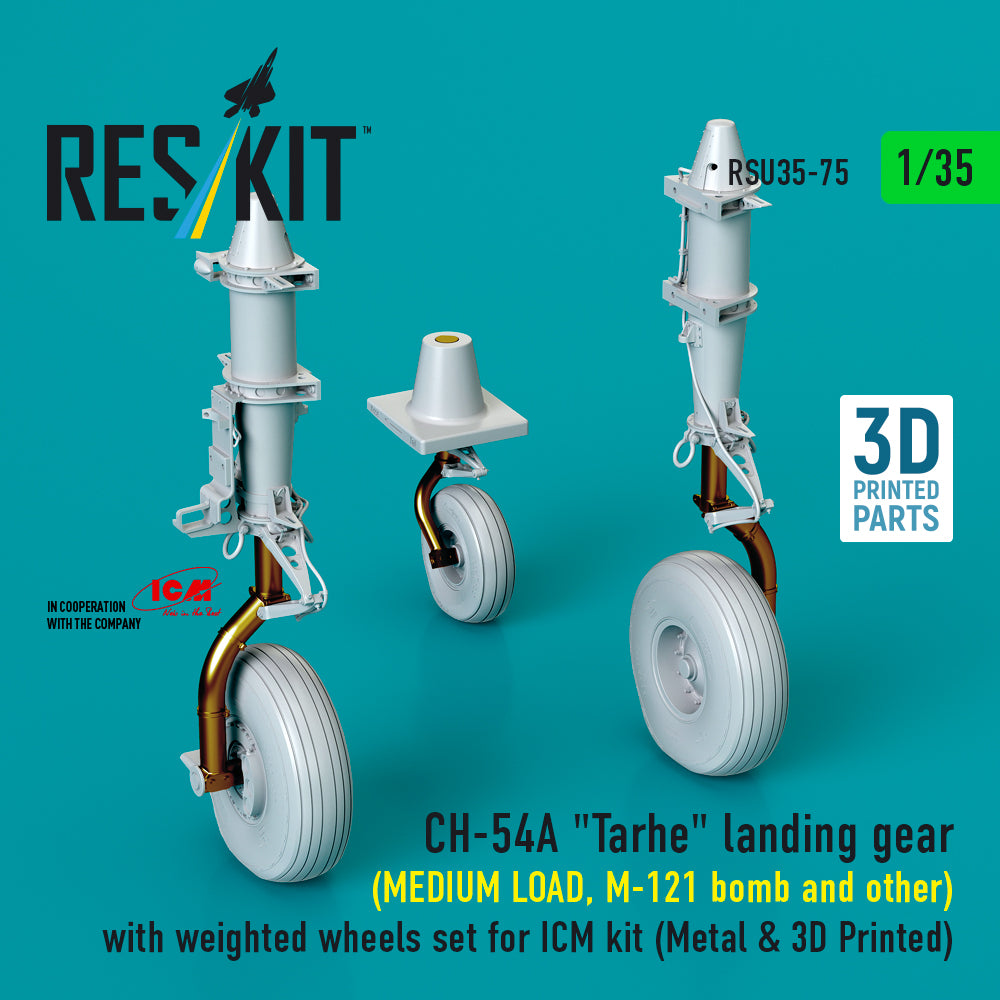 Sikorsky CH-54A 'Tarhe' landing gear (MEDIUM LOAD, M-121 bomb and other) with weighted wheels set (designed to be used with ICM UA UK kits) (Metal & 3D Printed) (