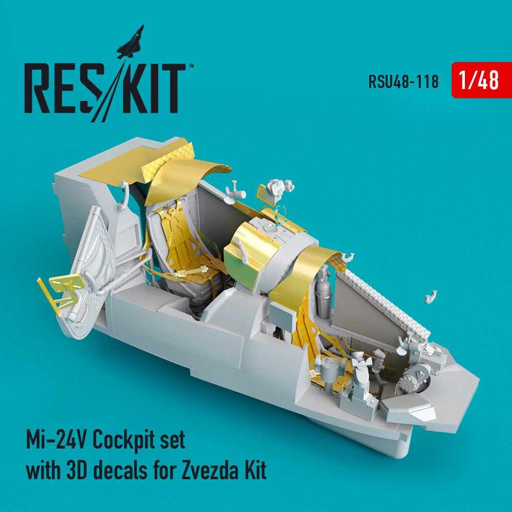 Mil Mi-24V/VP Cockpit set with Quinta Studio (3D- Printed decals) (designed to be used with Zvezda kits)(Reskit sold out July 2025)
