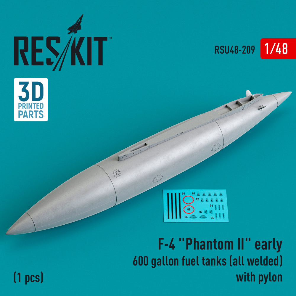 McDonnell F-4 Phantom II early 600 gallon fuel tanks (all welded) with pylon (1 pc) (3D-Printed)