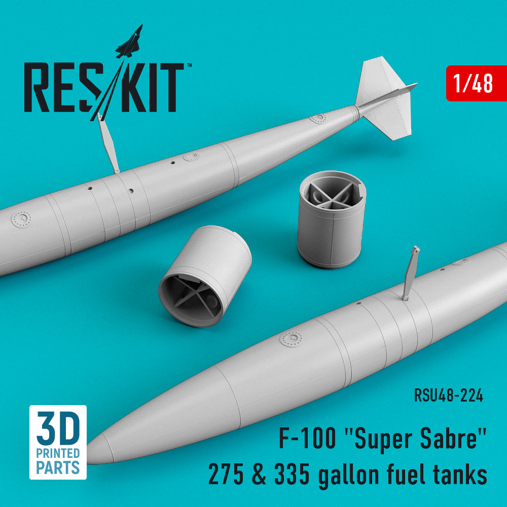North-American F-100D 'Super Sabre' 275 & 335 gallon fuel tanks (3D-Printed) (designed to be used with Monogram, Revell and Trumpeter kits)